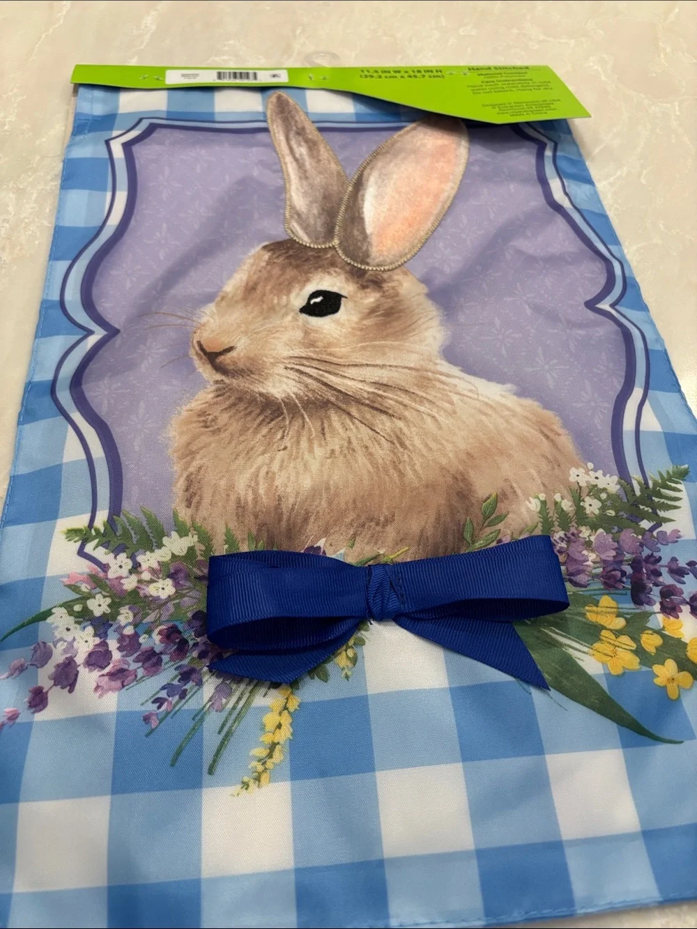 Bunny Embroidered Yard Flag - Blue